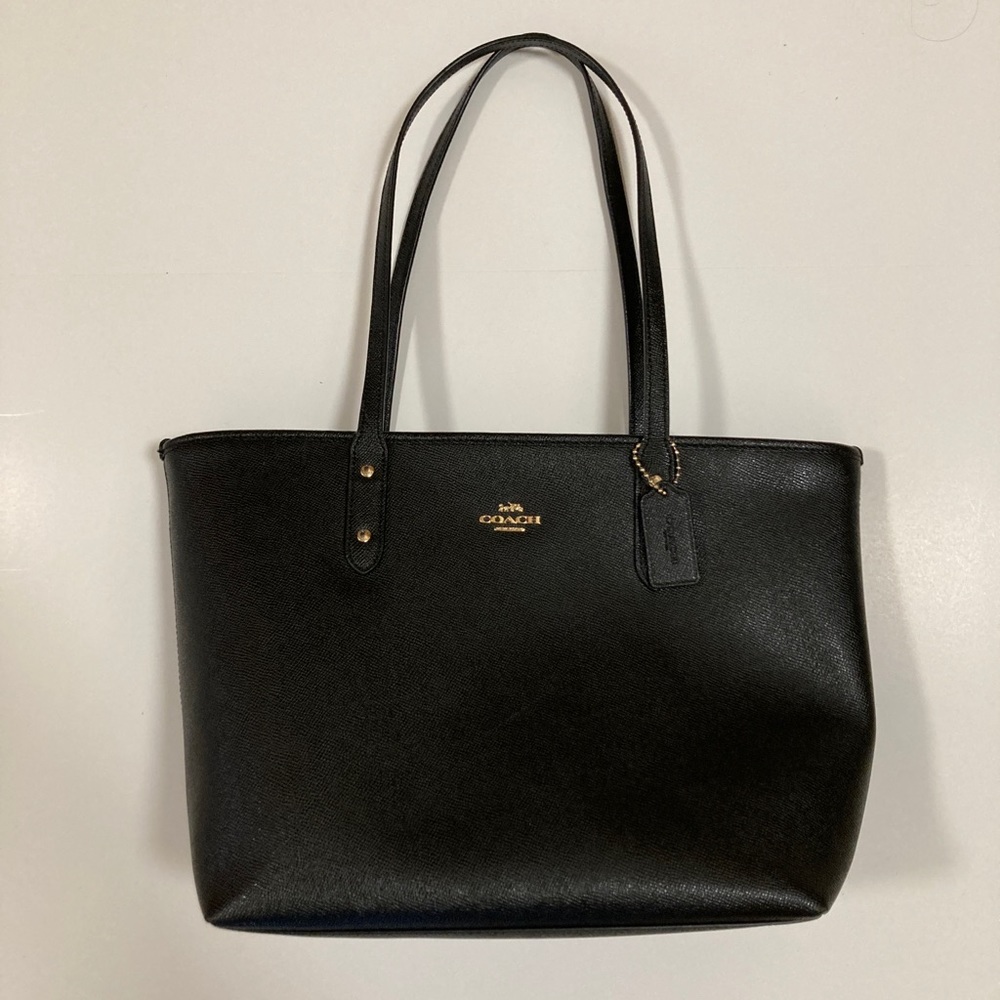 COACH F58846 Black Leather City Zip Top Tote Purse